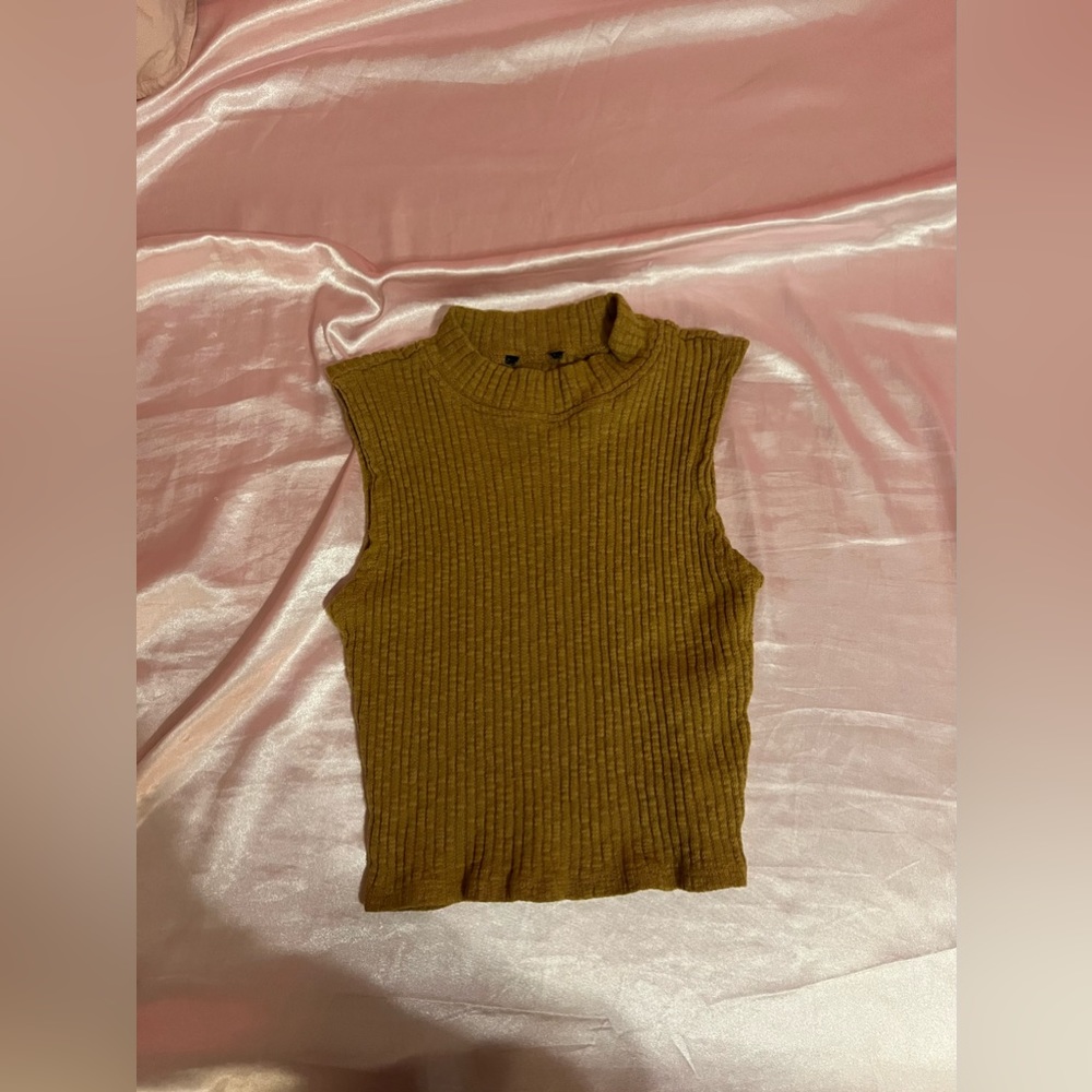 XS Brown Sleeveless Crop Top High Neckline (Lightly Worn)